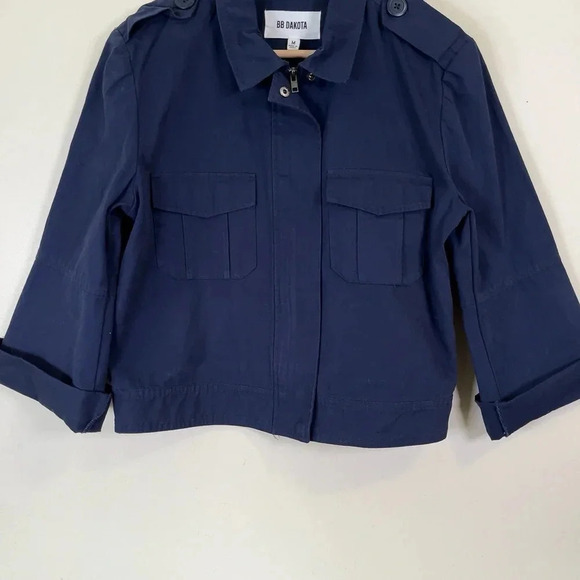 BB  Dakota Cropped Military Blue Zip Cotton Jacket - Picture 8 of 13